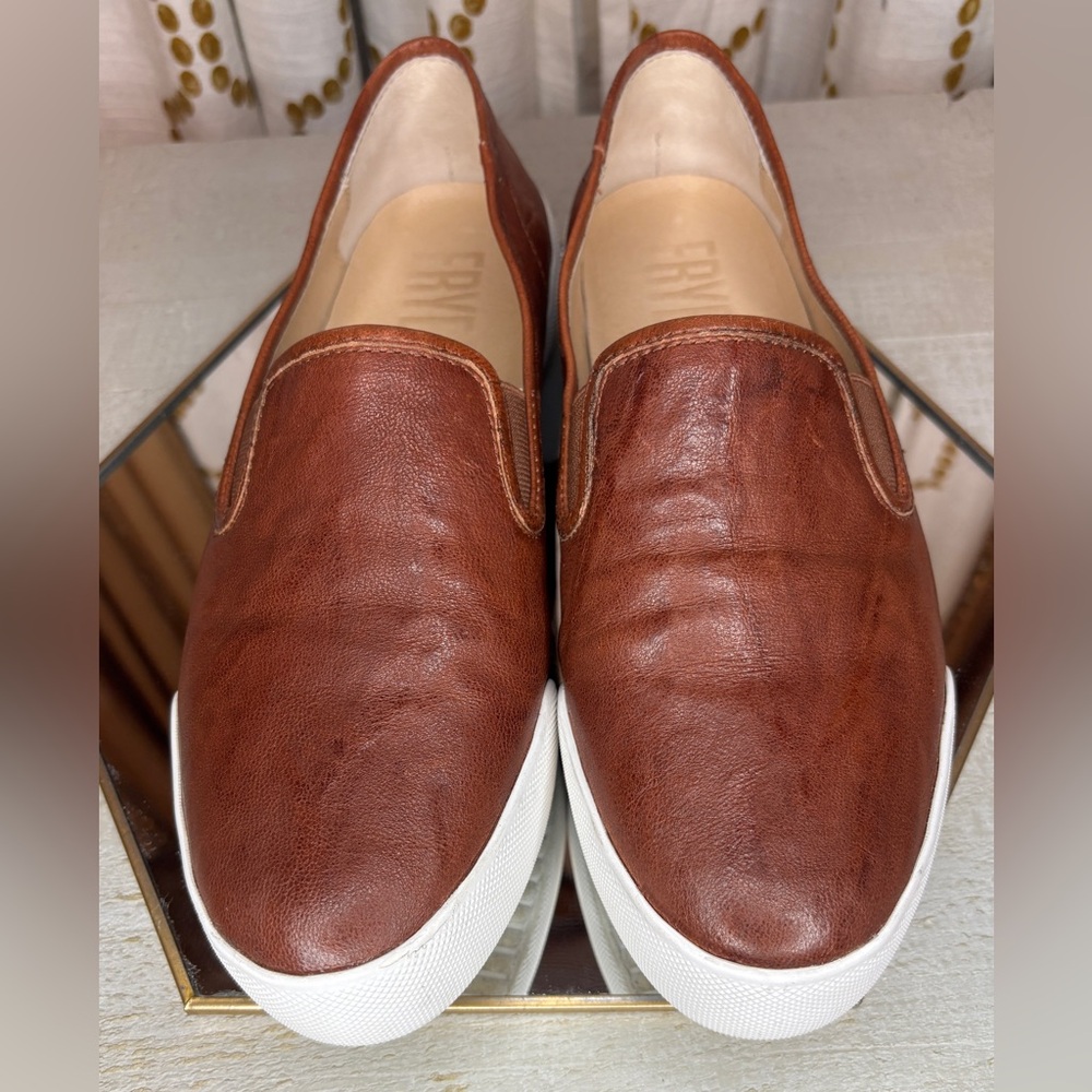 Frye Brown Leather Slip-on Sneakers Loafers with Moccasin Toe Size 8.5 - Picture 3 of 10